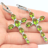 Cross Shape Green Peridot CZ Silver Earrings for Ladies