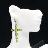 Cross Shape Green Peridot CZ Silver Earrings for Ladies
