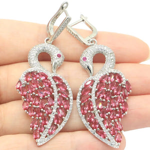 Goose Shape Pink Rhodolite Garnet Earrings