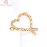 4PCS 18x19MM 24K Brass Zircon Heart Charms Pendants DIY Jewelry Findings