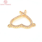 4PCS 18x19MM 24K Brass Zircon Heart Charms Pendants DIY Jewelry Findings
