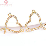 4PCS 18x19MM 24K Brass Zircon Heart Charms Pendants DIY Jewelry Findings