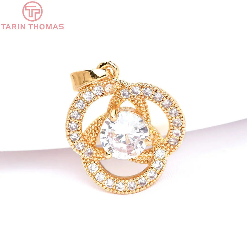 4PCS 17MM 24K Brass Zircon Charms Pendants DIY Jewelry Findings