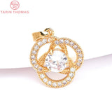 4PCS 17MM 24K Brass Zircon Charms Pendants DIY Jewelry Findings