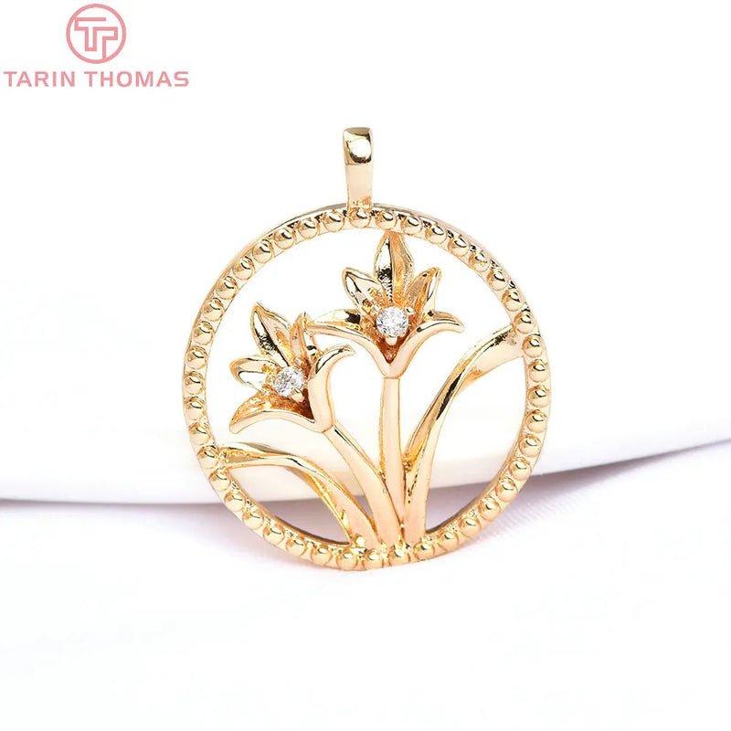 6PCS 18.5MM Brass Zircon Flowers Pendants DIY Jewelry Making Findings
