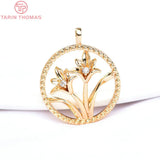 6PCS 18.5MM Brass Zircon Flowers Pendants DIY Jewelry Making Findings