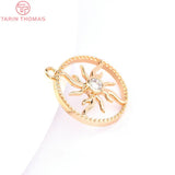 6PCS 14MM 24K Brass Zircon Sun Flower Charms Pendants DIY Jewelry Findings