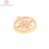 6PCS 14MM 24K Brass Zircon Sun Flower Charms Pendants DIY Jewelry Findings