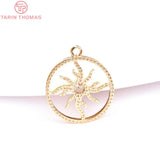 6PCS 14MM 24K Brass Zircon Sun Flower Charms Pendants DIY Jewelry Findings