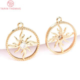 6PCS 14MM 24K Brass Zircon Sun Flower Charms Pendants DIY Jewelry Findings