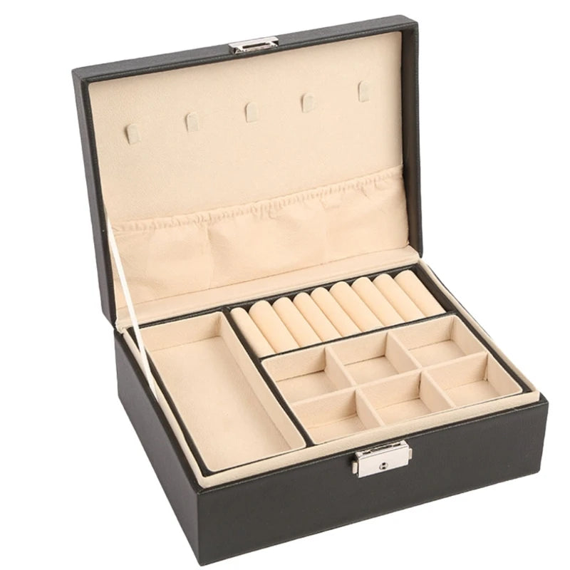 Luxury Leather Jewelry Box with Wooden Frame