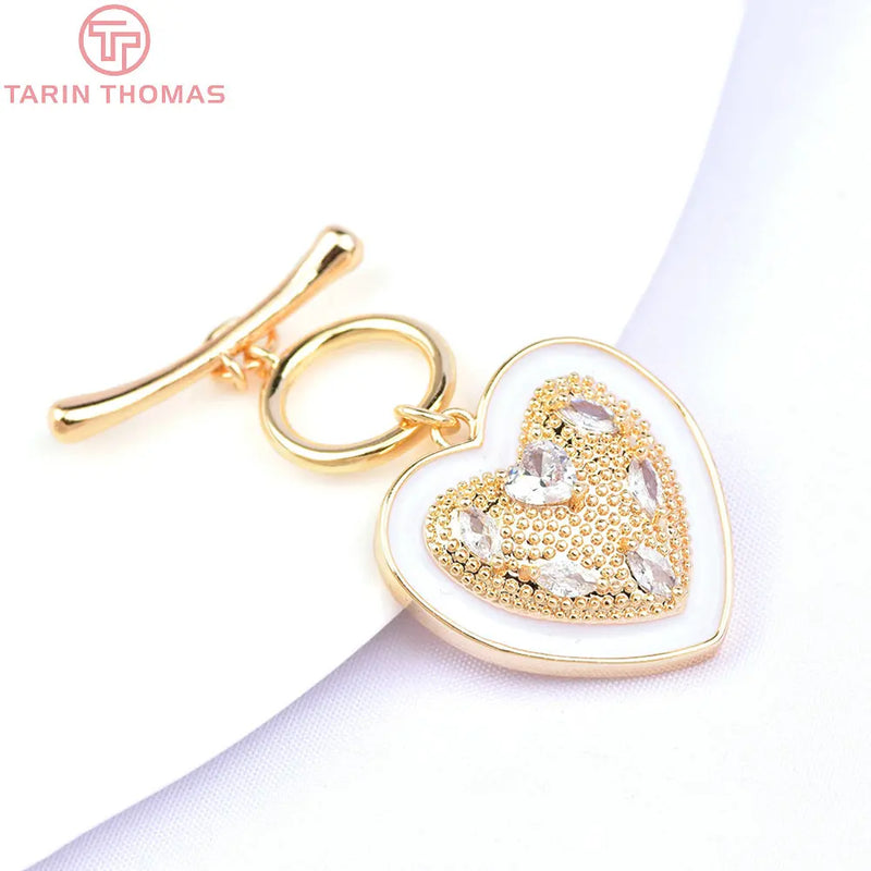 24K Plated Brass Zircon Bracelet Toggle Clasps Jewelry Findings