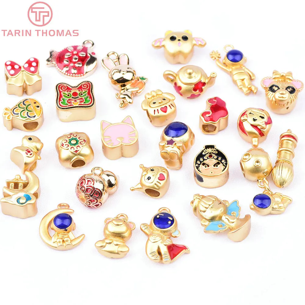 6PCS 24K Brass Dripping Charms Beads for DIY Jewelry Making
