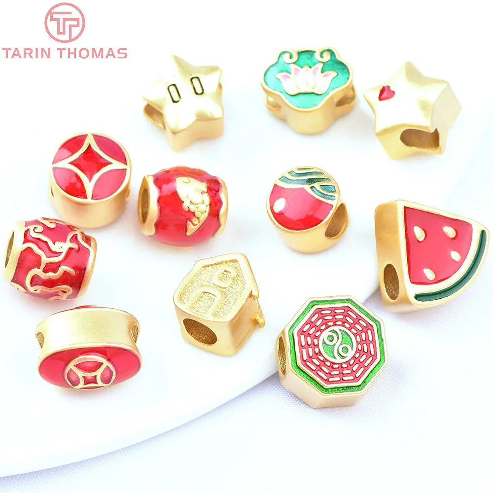 6PCS 24K Brass Dripping Charms Beads for DIY Jewelry Making