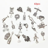 63Pcs Antique Silver Wine Glass Grape Charms for Jewelry Making