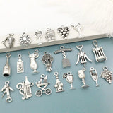 63Pcs Antique Silver Wine Glass Grape Charms for Jewelry Making