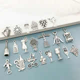 63Pcs Antique Silver Wine Glass Grape Charms for Jewelry Making