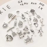 63Pcs Antique Silver Wine Glass Grape Charms for Jewelry Making