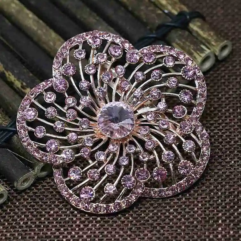 63mm Big Flower Rose Gold Brooch Women Crystal Beads Pins Jewelry