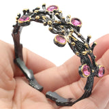 Gothic Cuff Bangle Bracelet Tourmaline Violet Tananite Morganite Metal Hiphop