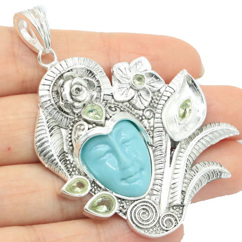 Flowers Goddess Turquoise Face Pendant 21g