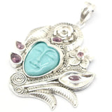 Flowers Goddess Turquoise Face Pendant 21g