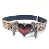 Punk Style Retro Embossed Heart Wing Belt for Men and Women