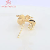 6PCS 12x13.5MM 24K Brass Flower Stud Earrings DIY Jewelry Findings