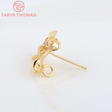 6PCS 12x13.5MM 24K Brass Flower Stud Earrings DIY Jewelry Findings