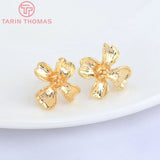 6PCS 12x13.5MM 24K Brass Flower Stud Earrings DIY Jewelry Findings