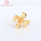 6PCS 12x13.5MM 24K Brass Flower Stud Earrings DIY Jewelry Findings