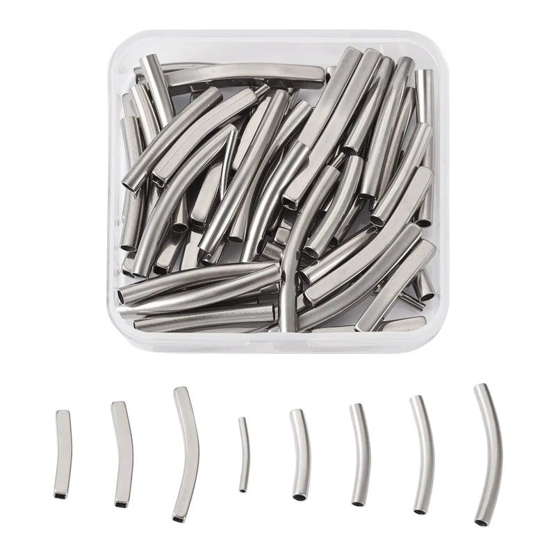 64Pcs 201 Stainless Steel Tube Beads Mixed Sizes Women Bangle Necklace Bracelet