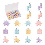 64Pcs Plastic Puzzle Piece Charms with Iron Loop Mixed DIY Jewelry Making