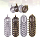 64pcs Oval Round DIY Metal Ornament Pendant Accessories for Craft Jewelry