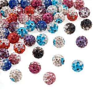 64pcs 9~10mm Disco Ball Beads with Glass Rhinestone for Jewelry Making