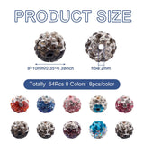 64pcs 9~10mm Disco Ball Beads with Glass Rhinestone for Jewelry Making