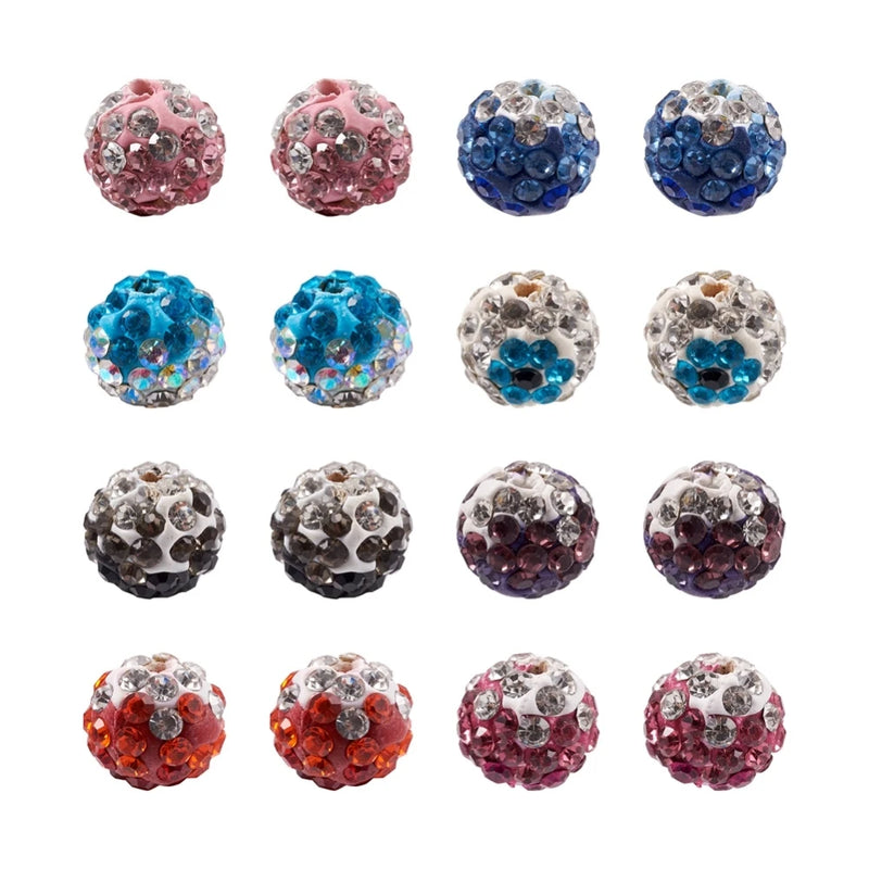 64pcs 9~10mm Disco Ball Beads with Glass Rhinestone for Jewelry Making