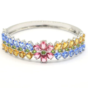 Pink Tourmaline Golden Citrine Violet Tanzanite 925 Silver Bracelet