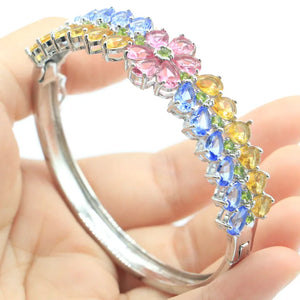 Pink Tourmaline Golden Citrine Violet Tanzanite 925 Silver Bracelet