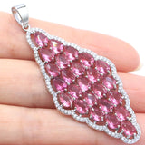 Pink Kunzite Pink Tourmaline CZ Women Silver Pendant Drop