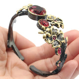 Unique Gothic Cuff Bangle Bracelet with Green Peridot and Rhodolite Garnet