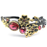 Unique Gothic Cuff Bangle Bracelet with Green Peridot Rhodolite Garnet