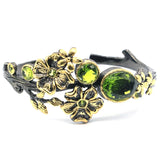 Unique Gothic Cuff Bangle Bracelet with Green Peridot Rhodolite Garnet