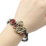 Unique Gothic Cuff Bangle Bracelet with Green Peridot Rhodolite Garnet