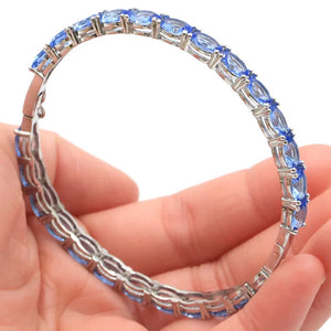 Violet Tanzanite Golden Citrine Silver Bangle Bracelet 8.5inch