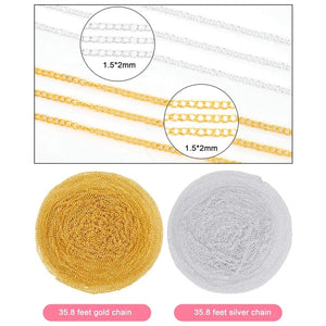 65 Feet 2mm Jewelry Making Chain Roll with Jump Rings and Lobster Clasps