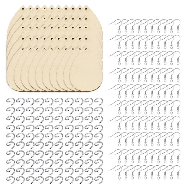 650Pcs Unfinished Wooden Teardrop Earring Pendants Kit