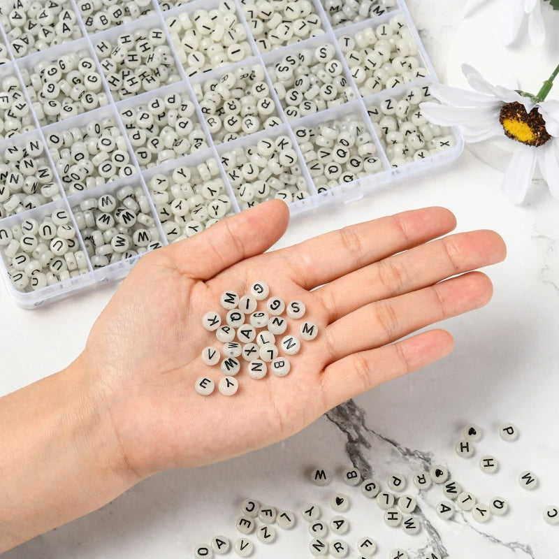 1500 Pcs 7mm Round Alphabet Letter Beads - 26 Styles Acrylic - Heart Pattern