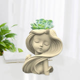 Long-haired Girl Concrete Silicone Mold for Flowerpot Clay Cement Plaster DIY