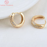 4PCS 17x18.7MM 24K Brass Zircon Round Earrings Hoop DIY Jewelry Findings